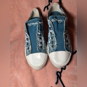Ed Hardy Women's Blue and White Sneakers